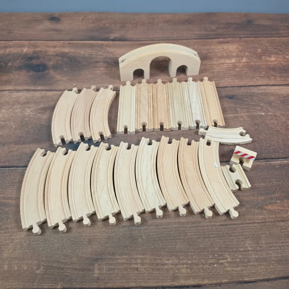 Melissa & Doug Wooden Railway Track Set Kids One Size Tan Good Bridge Expansion